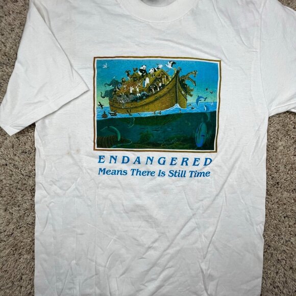 Oneita Power T Cotton White Size Medium USA Endangered Means Theres Still Time - Picture 1 of 10